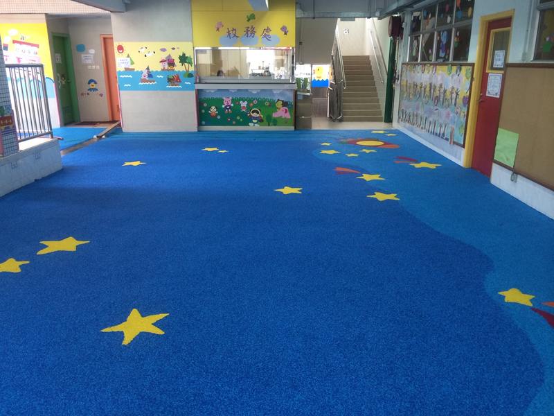Blue indoor activity flooring with star shapes